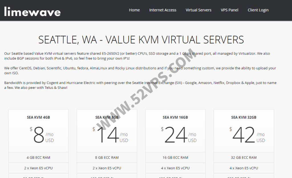 Limewave：美国VPS 西雅图机房，KVM架构 1Gbps带宽 3TB流量，年付12.9美元起